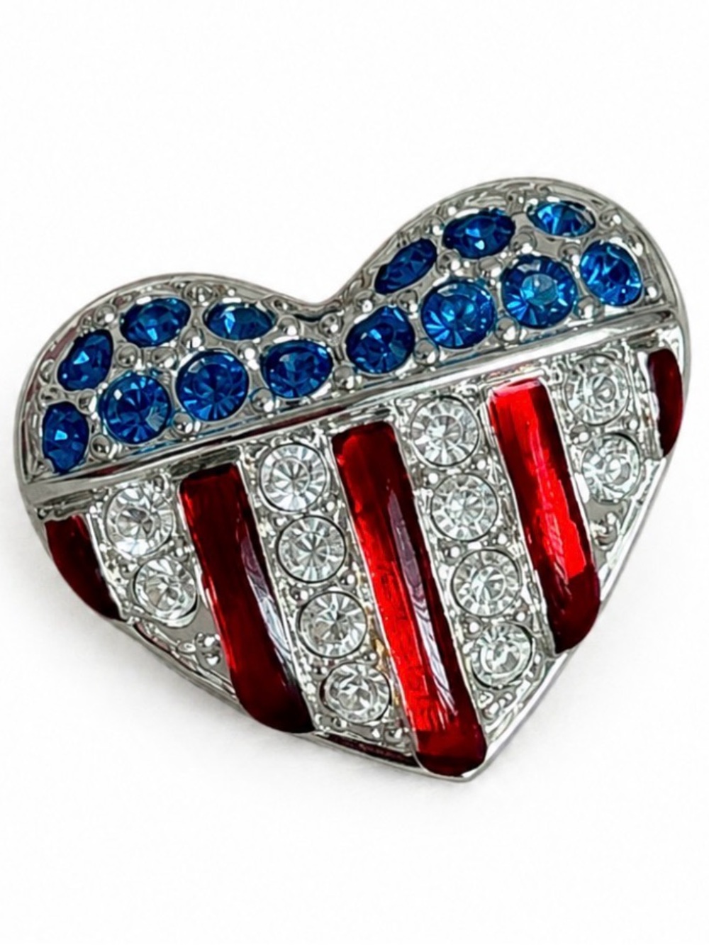 Swarovski Patriotic Heart Crystal Pin Brooch in Red, White & Blue 🇺🇸